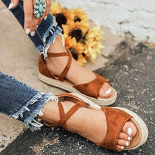 Load image into Gallery viewer, New Spring Summer Ethnic Bandage Straw Roman Sandals Students Flat Open Baotou Cotton Linen Women Shoes