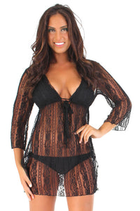 Gorgeous Lace Swimwear Cover up Beach Dress: Black