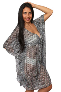 Women's Plus Size Chiffon Beach Dress Swimwear Cover-Up: BLACK