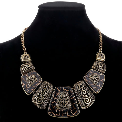 2019 Fashion Ethnic Vintage Antique Silver Gold Color Colorful Enameling Geometric Pendants Choker Statement Necklaces Bijoux