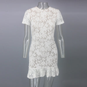 Backless Lace Up Short White Lace Mini Dress