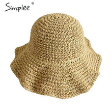 Load image into Gallery viewer, Simplee Summer women straw hats Beach wide weaving elegant round female sun hat Holiday folded outdoor hat leisure cap 2019