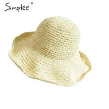 Load image into Gallery viewer, Simplee Summer women straw hats Beach wide weaving elegant round female sun hat Holiday folded outdoor hat leisure cap 2019