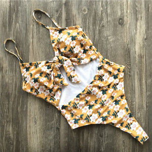 Ariel Sarah 2018 Bodysuit Piece Swimwear Floral One Piece Swimsuit Bathing Suit Women Sexy Chest Bandage Swimwear Monokini