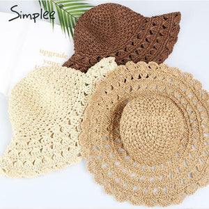 Simplee Summer women straw hats Beach wide weaving elegant round female sun hat Holiday folded outdoor hat leisure cap 2019