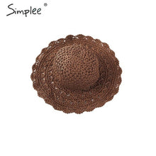 Load image into Gallery viewer, Simplee Summer women straw hats Beach wide weaving elegant round female sun hat Holiday folded outdoor hat leisure cap 2019