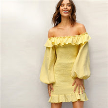 Load image into Gallery viewer, Boho Yellow Ruffle Off Shoulder Party Dress