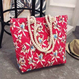 Anderi New Summer Women Canvas bohemian style strip Shoulder Beach Bag Female Casual Tote Shopping Big Bag floral Messenger Bags