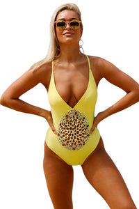 Yellow Crochet Front Detail One Piece Bathing Suit