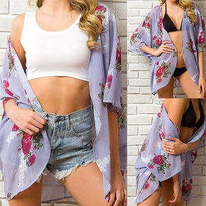 Pastel Print Women Beach Cover Up Kimono