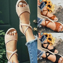 Load image into Gallery viewer, 2019 Spring Summer Ethnic Bandage Straw Roman Sandals Open Baotou Cotton Linen Women Shoes Students Flat