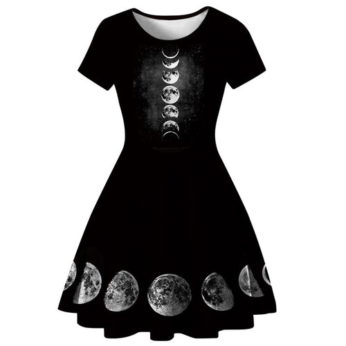 Black Women's Gothic 3D Moon Phase Dress