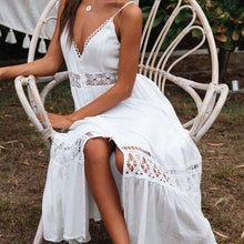 Load image into Gallery viewer, Women White Lace Spaghetti Strap Sleeveless Beach Dress