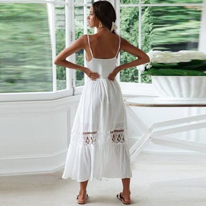 Women White Lace Spaghetti Strap Sleeveless Beach Dress