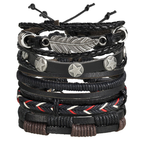 Unisex Retro Leather Charm Wristbands