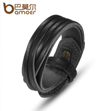 Load image into Gallery viewer, BAMOER Genuine Leather With Adjustable Alloy Clasp Black Bracelets For Women &amp; Men Unisex Gift for Lover PI0336-2