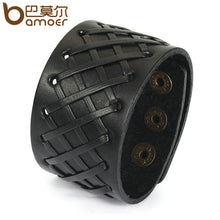 Load image into Gallery viewer, Men&#39;s Woven Leather Wrist Cuff Bracelet in Black &amp; Brown