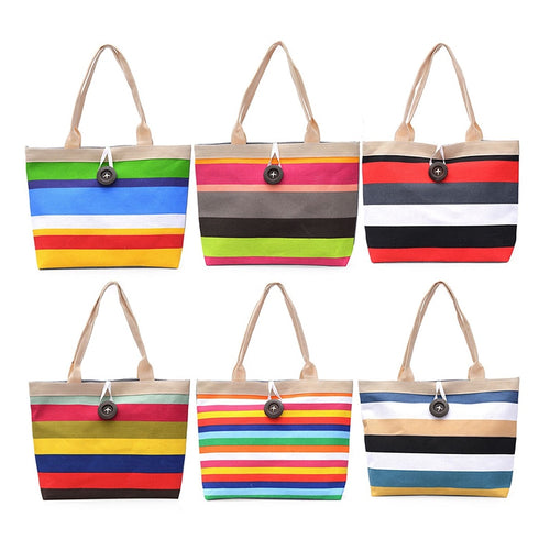 Large Canvas Striped Summer Beach Bag