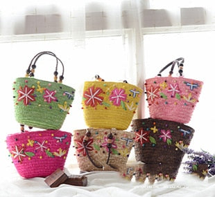 Small Flowered Straw Summer Beach Bags