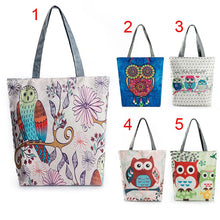 Load image into Gallery viewer, Floral Owl Printed Canvas Beach Bag