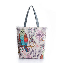 Load image into Gallery viewer, Floral Owl Printed Canvas Beach Bag