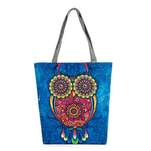 Load image into Gallery viewer, Floral Owl Printed Canvas Beach Bag