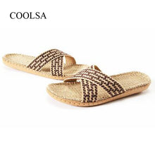 Load image into Gallery viewer, COOLSA Men&#39;s Indoor EVA Home Linen Slippers Outide Square Flax Slippers Outdoor Beach Flip Flops Flat Sandals Men Slides Shoes