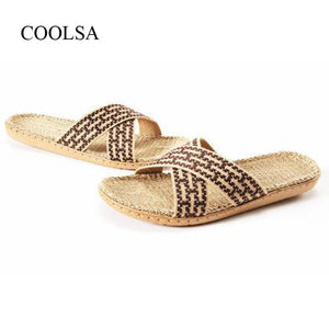 COOLSA Men's Indoor EVA Home Linen Slippers Outide Square Flax Slippers Outdoor Beach Flip Flops Flat Sandals Men Slides Shoes