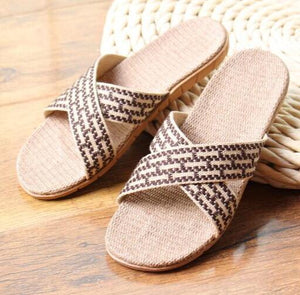 COOLSA Men's Indoor EVA Home Linen Slippers Outide Square Flax Slippers Outdoor Beach Flip Flops Flat Sandals Men Slides Shoes