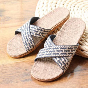 COOLSA Men's Indoor EVA Home Linen Slippers Outide Square Flax Slippers Outdoor Beach Flip Flops Flat Sandals Men Slides Shoes