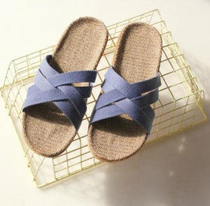 New Men's Summer Outdoor Beach Flip Flops Solid Cross Linen Slippers Indoor Bathroom Hotel Home Slippers Men Slides Flat Sandals