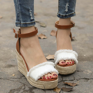 women sandals Straw wedge sandals comfort women shoes Buckle ladies shoes woman sandalie summer flat sandals platform sandals