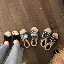 Load image into Gallery viewer, Koovan Women&#39;s Slippers 2019 Simple Crossover Strap beach Flat Bottom Straw Student Dot Striped Casual Slippers Girls