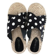 Load image into Gallery viewer, Koovan Women&#39;s Slippers 2019 Simple Crossover Strap beach Flat Bottom Straw Student Dot Striped Casual Slippers Girls