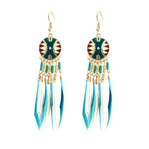 ZOSHI 2019 Long Tassel Fashion Feather Style Ethnic Boho Big Dangle Statement Earring Wedding Earrings Accessories Wholesale