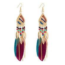 Load image into Gallery viewer, ZOSHI 2019 Long Tassel Fashion Feather Style Ethnic Boho Big Dangle Statement Earring Wedding Earrings Accessories Wholesale