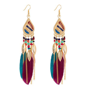 ZOSHI 2019 Long Tassel Fashion Feather Style Ethnic Boho Big Dangle Statement Earring Wedding Earrings Accessories Wholesale