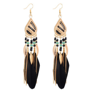 ZOSHI 2019 Long Tassel Fashion Feather Style Ethnic Boho Big Dangle Statement Earring Wedding Earrings Accessories Wholesale