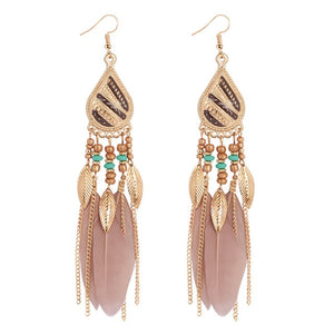 ZOSHI 2019 Long Tassel Fashion Feather Style Ethnic Boho Big Dangle Statement Earring Wedding Earrings Accessories Wholesale