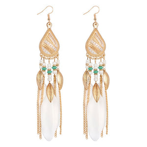 ZOSHI 2019 Long Tassel Fashion Feather Style Ethnic Boho Big Dangle Statement Earring Wedding Earrings Accessories Wholesale