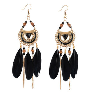 ZOSHI 2019 Long Tassel Fashion Feather Style Ethnic Boho Big Dangle Statement Earring Wedding Earrings Accessories Wholesale