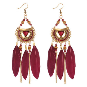 ZOSHI 2019 Long Tassel Fashion Feather Style Ethnic Boho Big Dangle Statement Earring Wedding Earrings Accessories Wholesale