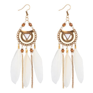 ZOSHI 2019 Long Tassel Fashion Feather Style Ethnic Boho Big Dangle Statement Earring Wedding Earrings Accessories Wholesale