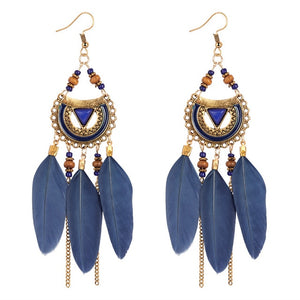 ZOSHI 2019 Long Tassel Fashion Feather Style Ethnic Boho Big Dangle Statement Earring Wedding Earrings Accessories Wholesale