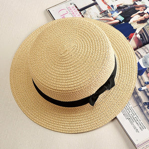 Retro Straw Beach Hat with Bow