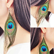 Load image into Gallery viewer, Fashion Boho Style Peacock Earrings Feather Shiny Silvery Hook Women&#39;s Dangle Earrings Eardrop Ornaments Jewelry Oorbellen