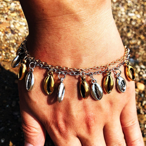 Gold Cowrie Boho Style Sea Shell Bracelet or Anklet (adjustable)