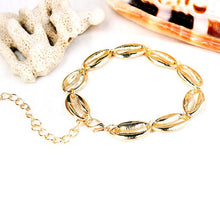 Load image into Gallery viewer, Gold Cowrie Boho Style Sea Shell Bracelet or Anklet (adjustable)