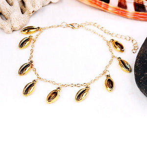 Gold Cowrie Boho Style Sea Shell Bracelet or Anklet (adjustable)