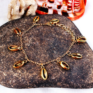 Gold Cowrie Boho Style Sea Shell Bracelet or Anklet (adjustable)